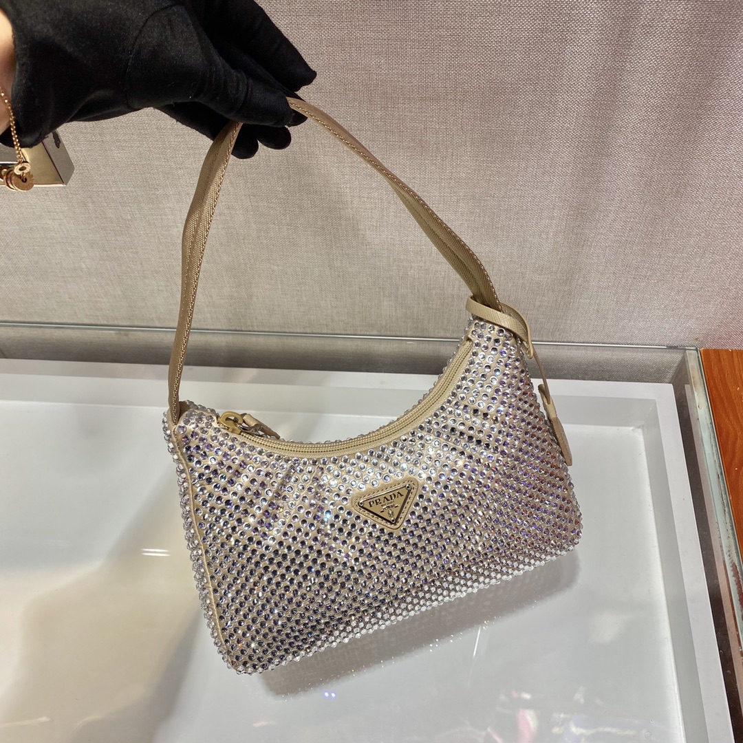 Prada Mini Duchesse And Crystal 2000 Hobo Bag Handbag Desert Beige 1NE515